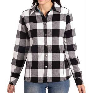 ORVIS Fleece Lined Flannel Shirt Jacket Snap Front Black/White‎ Checkered Medium